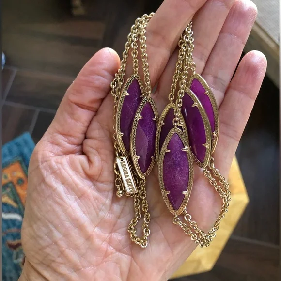 Kendra Scott Tory Necklace & Earrings Set! Purple Jade Gold - Picture 4 of 5